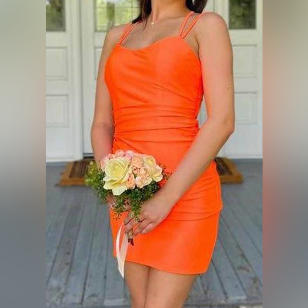 Strappy-Back Short Jersey Homecoming Dress
Neon Orange